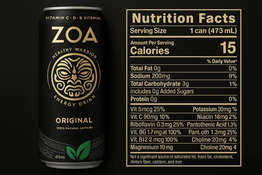 Zoa Energy Drink Nutrition facts