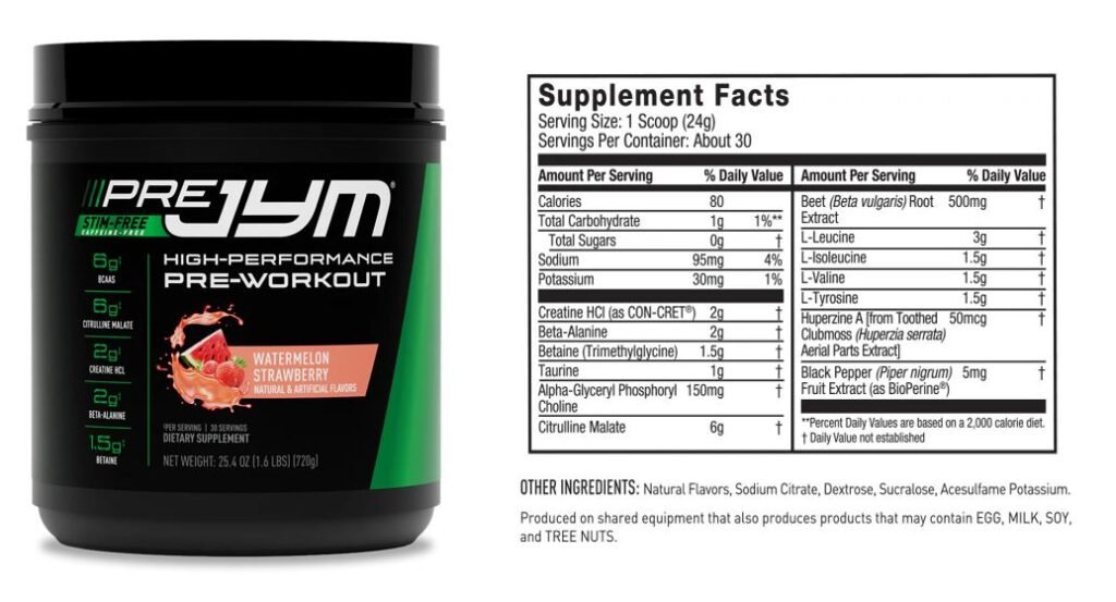 PRE JYM Stim Free Pre Workout Ingredients