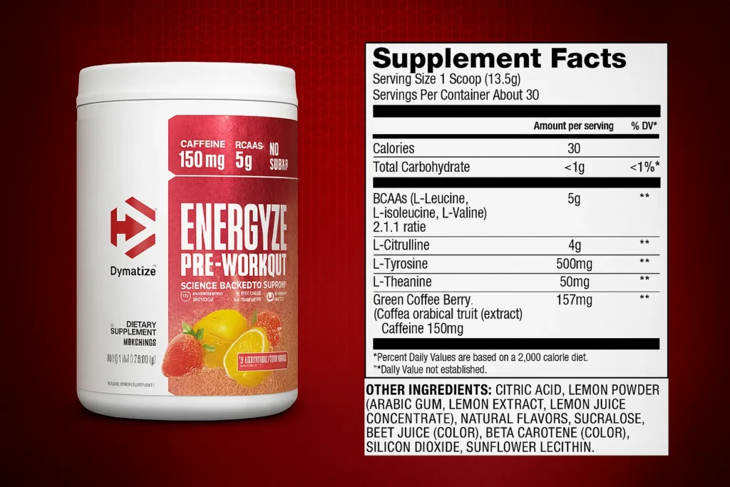 Dymatize Energyze Pre Workout Ingredients