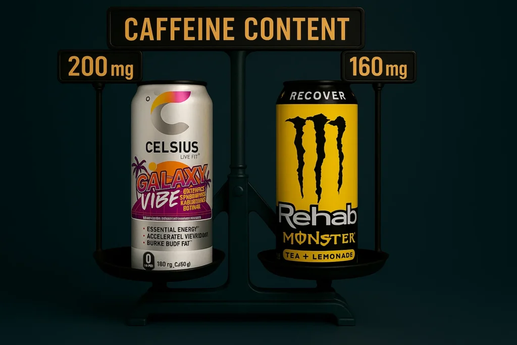 Celsius vs  Monster Rehab caffeine content