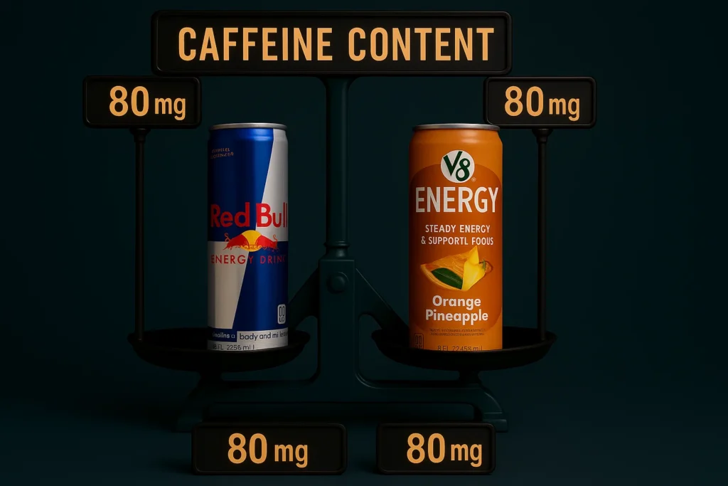V8 vs red bull caffeine content