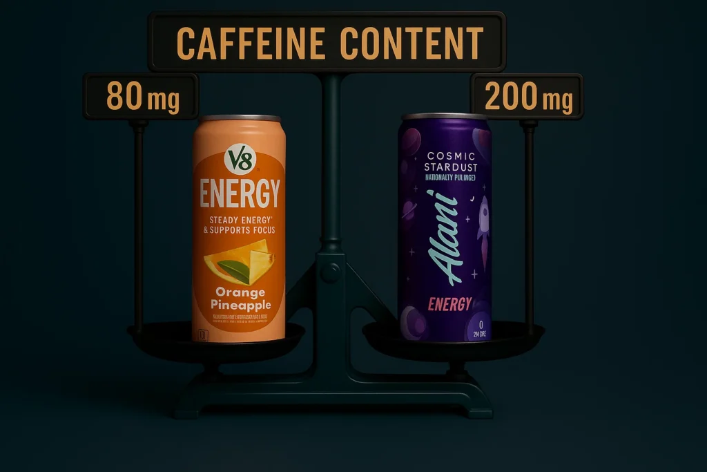 alani nu vs V8 energy caffeine content