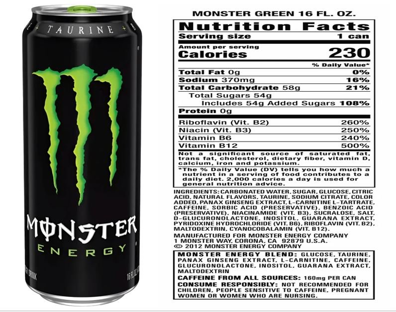 monster energy drink nutrition facts