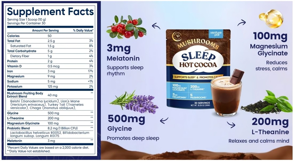 Venture Pal Mushroom Hot Cocoa ingredients