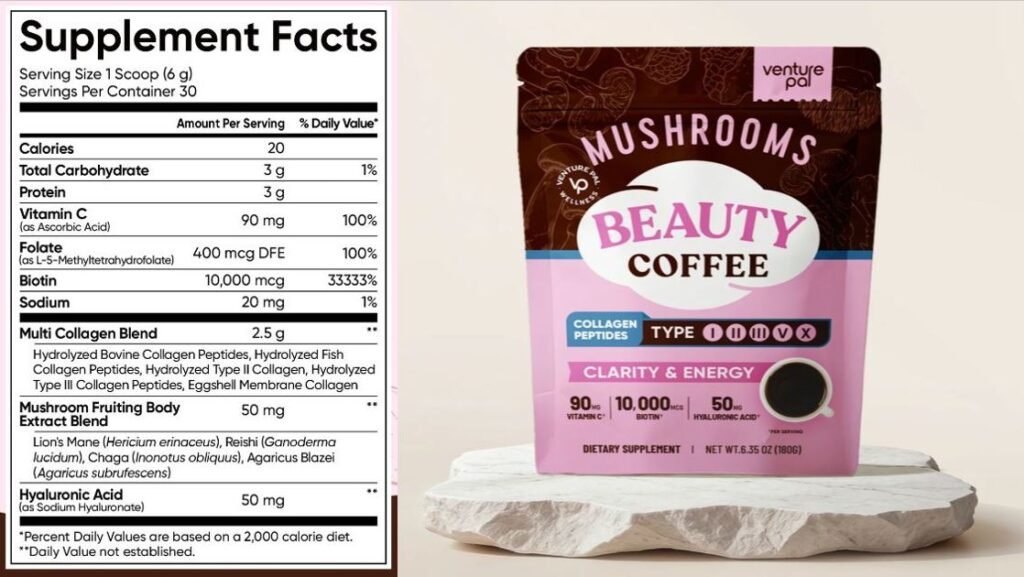 Venture Pal Mushroom Beauty Coffee ingredients